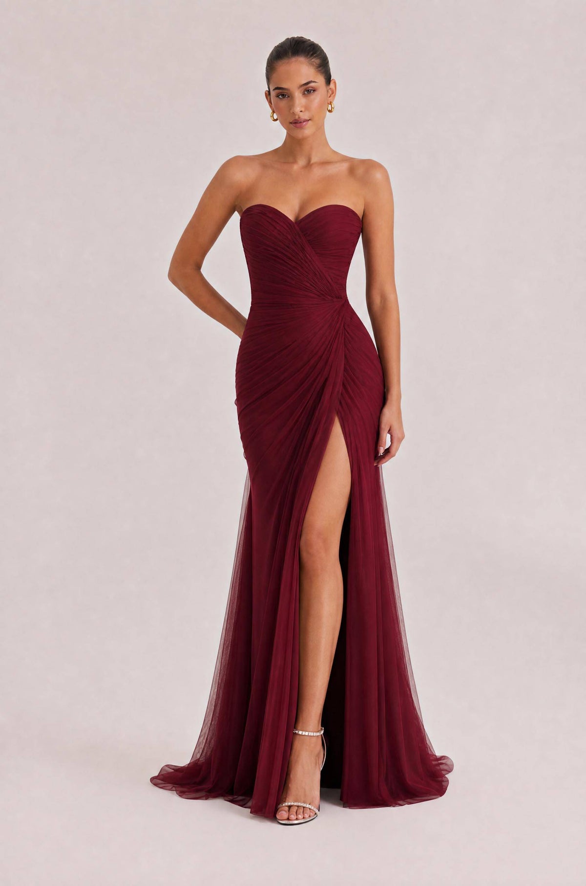 Elegant Strapless Pleated Tulle Maxi Dress