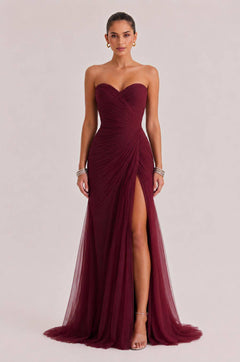 Elegant Strapless Pleated Tulle Maxi Dress