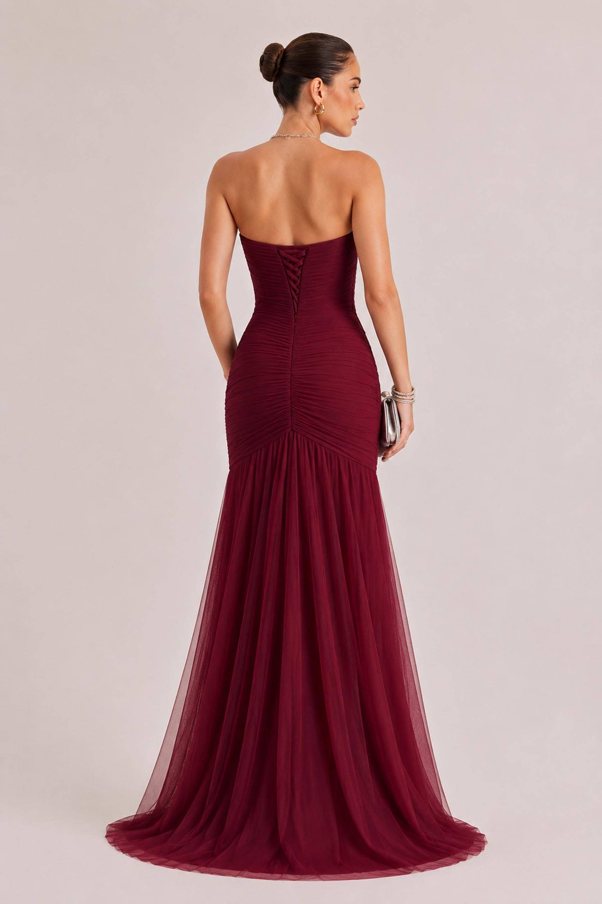 Elegant Strapless Pleated Tulle Maxi Dress