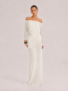 French Vintage Pleated Mesh One-Shoulder Dress