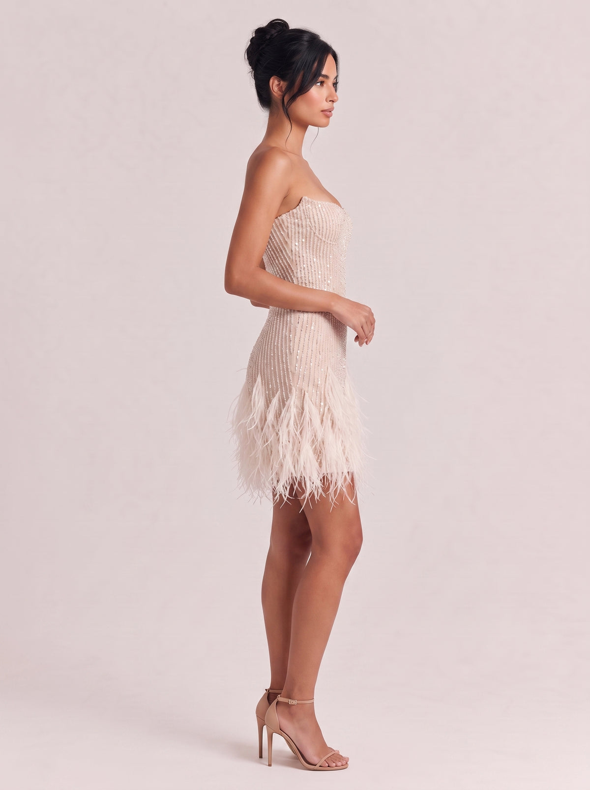 Strapless Beaded Ostrich Feather Short Wedding Dress Party Skirt
