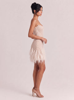 Strapless Beaded Ostrich Feather Short Wedding Dress Party Skirt