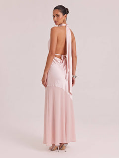 Olive Satin Halter Neck Deep V-Neck Mermaid Evening Gown - Sexy Backless Formal Dress For Party, Wedding & Gala