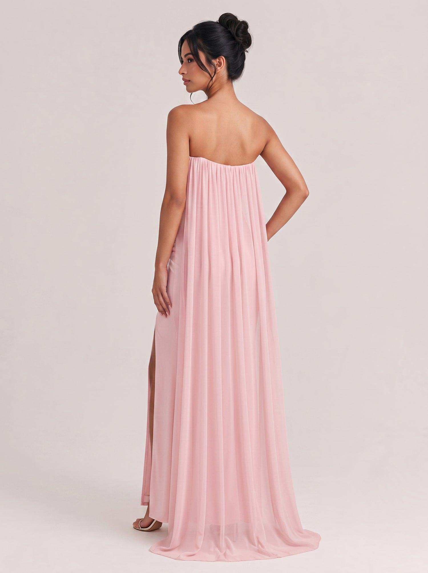 Strapless, Three-dimensional Floral Ruched High-slit Mermaid Maxi Gown With Flowing Ribbons