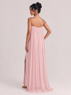 Strapless, Three-dimensional Floral Ruched High-slit Mermaid Maxi Gown With Flowing Ribbons