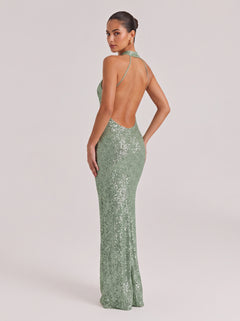 Sleeveless Sequins Slim-Fit Fishtail Long Evening Gown