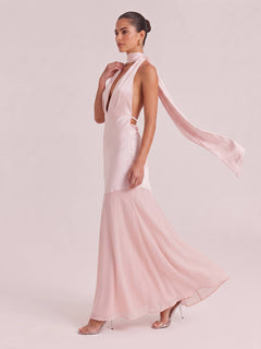 Olive Satin Halter Neck Deep V-Neck Mermaid Evening Gown - Sexy Backless Formal Dress For Party, Wedding & Gala