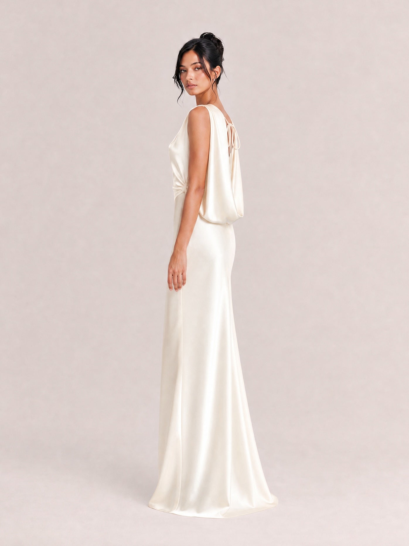 Matte Satin High-Neck Halter Backless Maxi Dress With Crisscross Straps