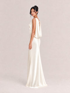 Matte Satin High-Neck Halter Backless Maxi Dress With Crisscross Straps