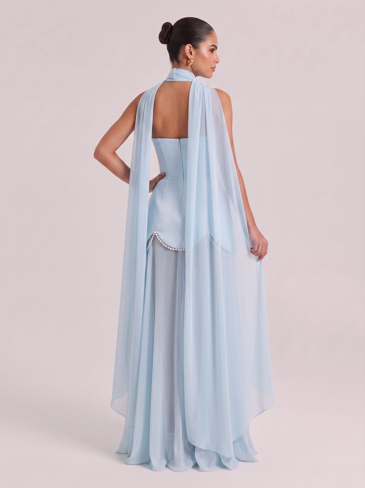 Strapless Shoulder Satin Pearl Stitching Chiffon Long Light Wedding Dress