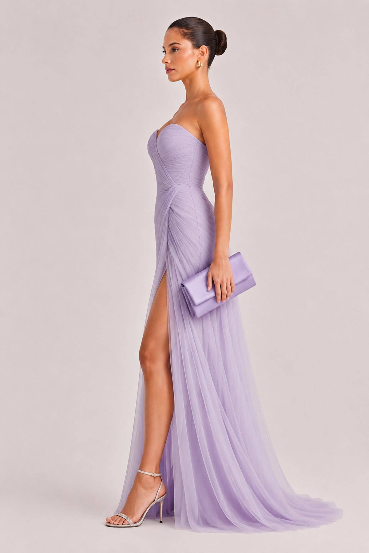 Elegant Strapless Pleated Tulle Maxi Dress