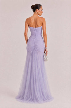 Elegant Strapless Pleated Tulle Maxi Dress