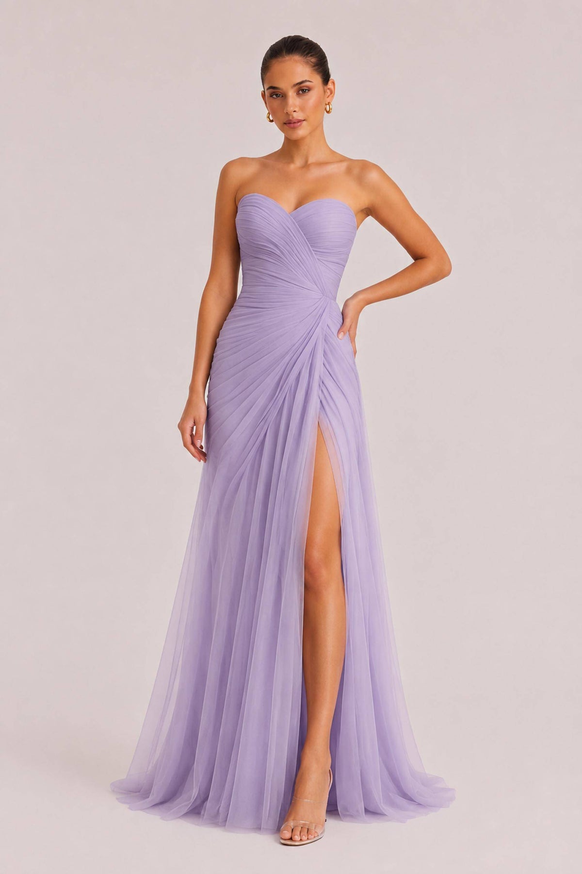 Elegant Strapless Pleated Tulle Maxi Dress