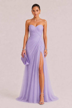 Elegant Strapless Pleated Tulle Maxi Dress