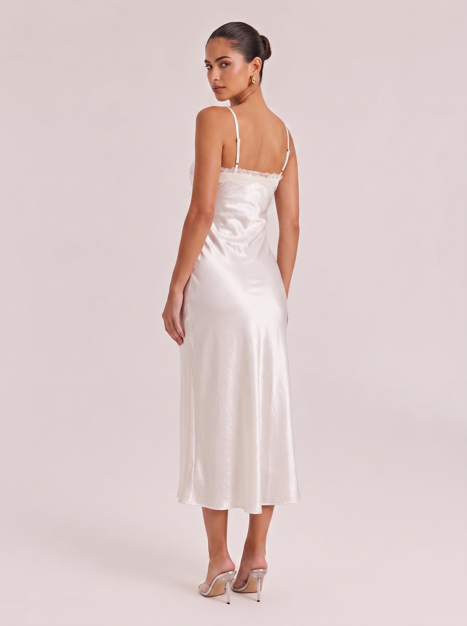 Luxurious Lace & Satin Slip Maxi Dress With Spaghetti Straps