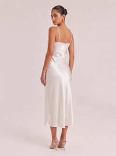 Luxurious Lace & Satin Slip Maxi Dress With Spaghetti Straps