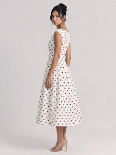 French Vintage Polo-Dot V-Neck Large Swing Dress