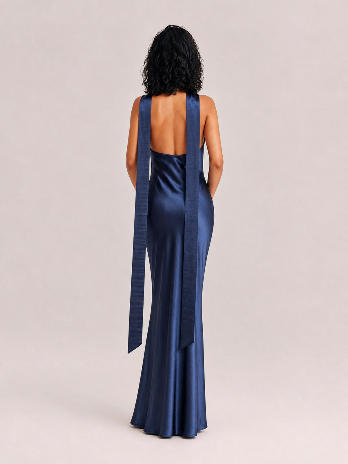 Lustrous Satin Halter Twist Neck Maxi Dress With Side Slit
