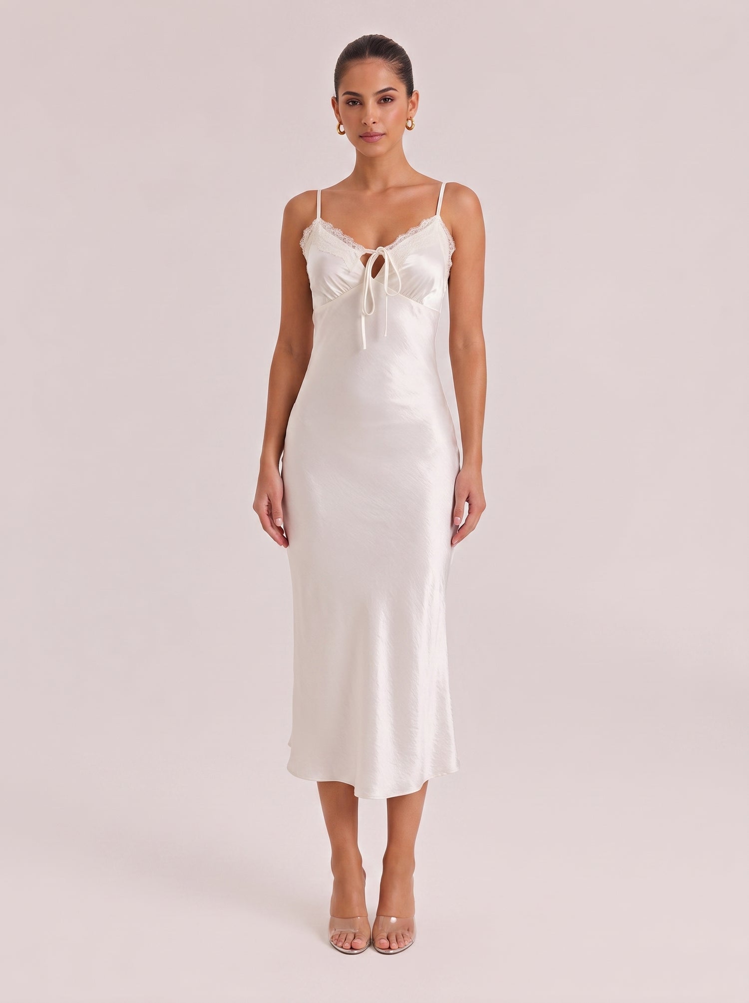 Luxurious Lace & Satin Slip Maxi Dress With Spaghetti Straps
