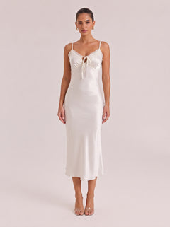 Luxurious Lace & Satin Slip Maxi Dress With Spaghetti Straps
