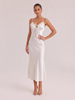Luxurious Lace & Satin Slip Maxi Dress With Spaghetti Straps