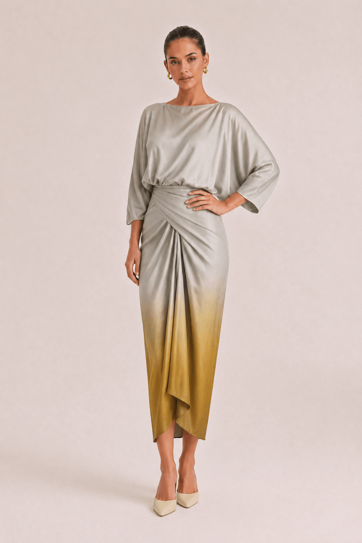 Elegant Gradient Draped Top And Pleated Long Skirt Two-piece Set