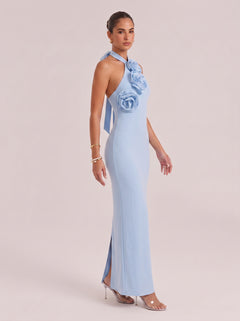 Hanging Neck Three-Dimensional Rose Slim Hip Long Dress
