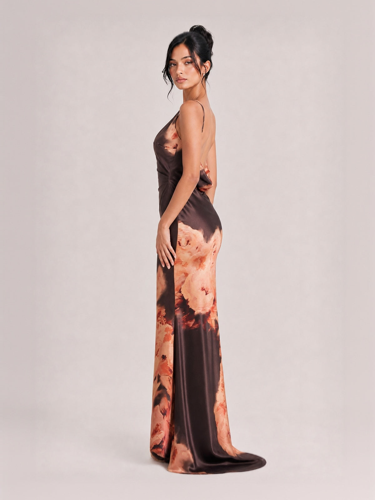 Sexy Dark Brown Rose Floral Print Maxi Dress