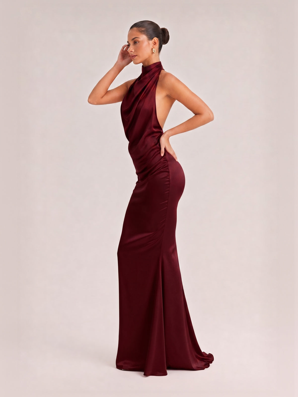 Elegant Draped Neckline Exquisite Satin Maxi Dress