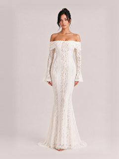 Elegant One Shoulder Lace Fishtail Maxi Dress