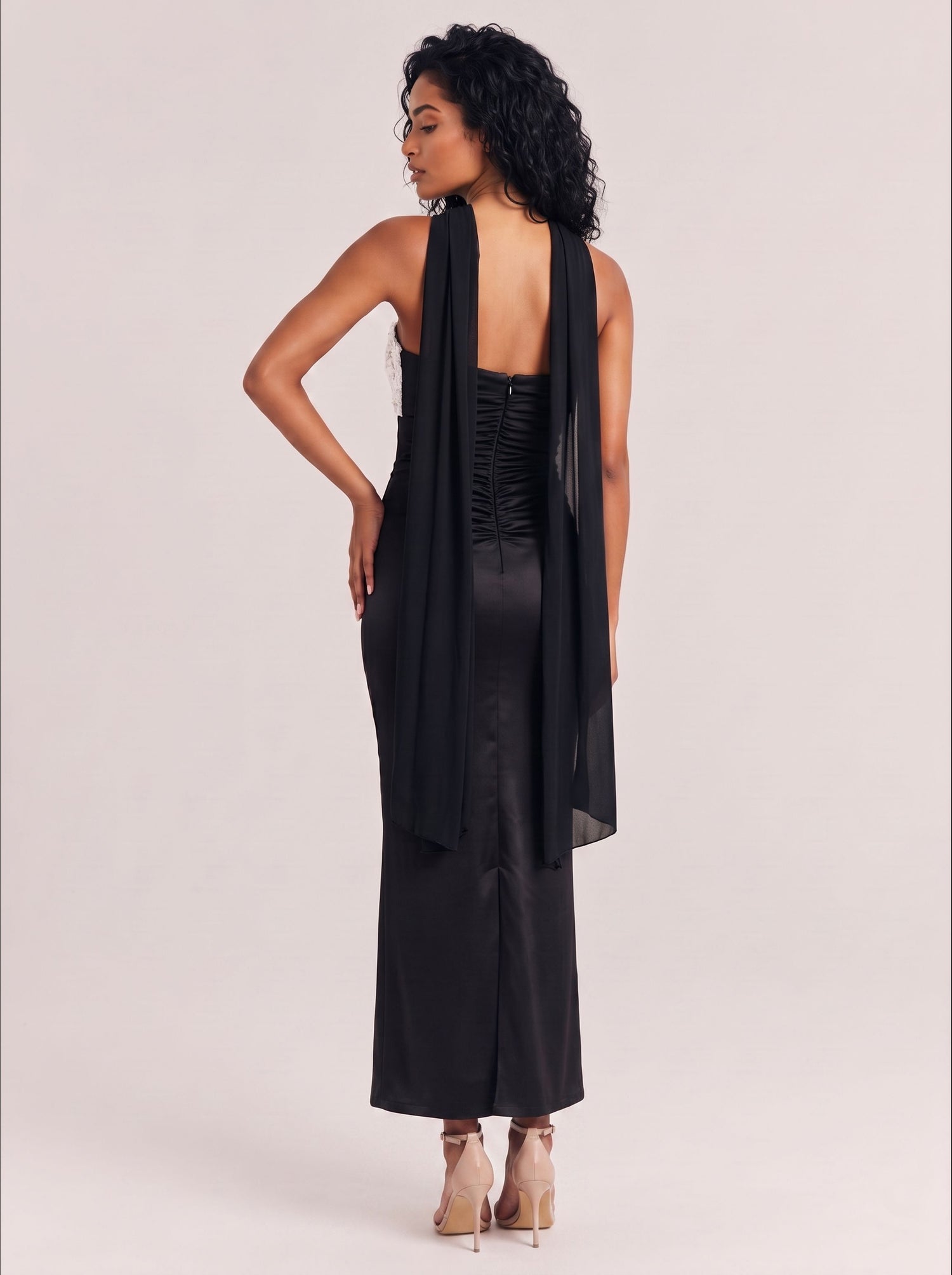 Champagne Ivory Beaded Strapless Mermaid Gown – Detachable Sheer Capelet, Silk-Blend Satin