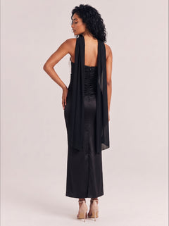 Champagne Ivory Beaded Strapless Mermaid Gown – Detachable Sheer Capelet, Silk-Blend Satin