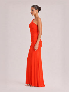 Elegance Effortless  Mesh Off Shoulder Ruched Stretch Maxi Dress
