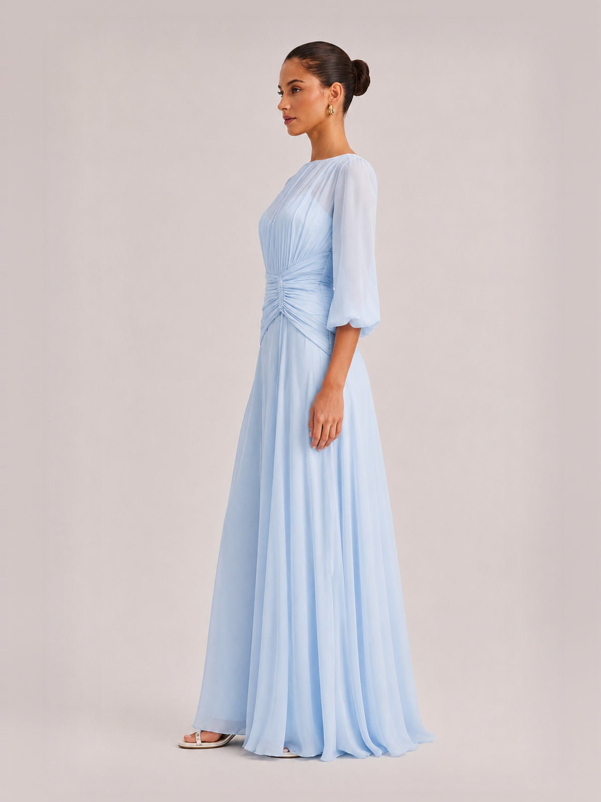 Elegant High Neck Balloon Sleeve Maxi Dress