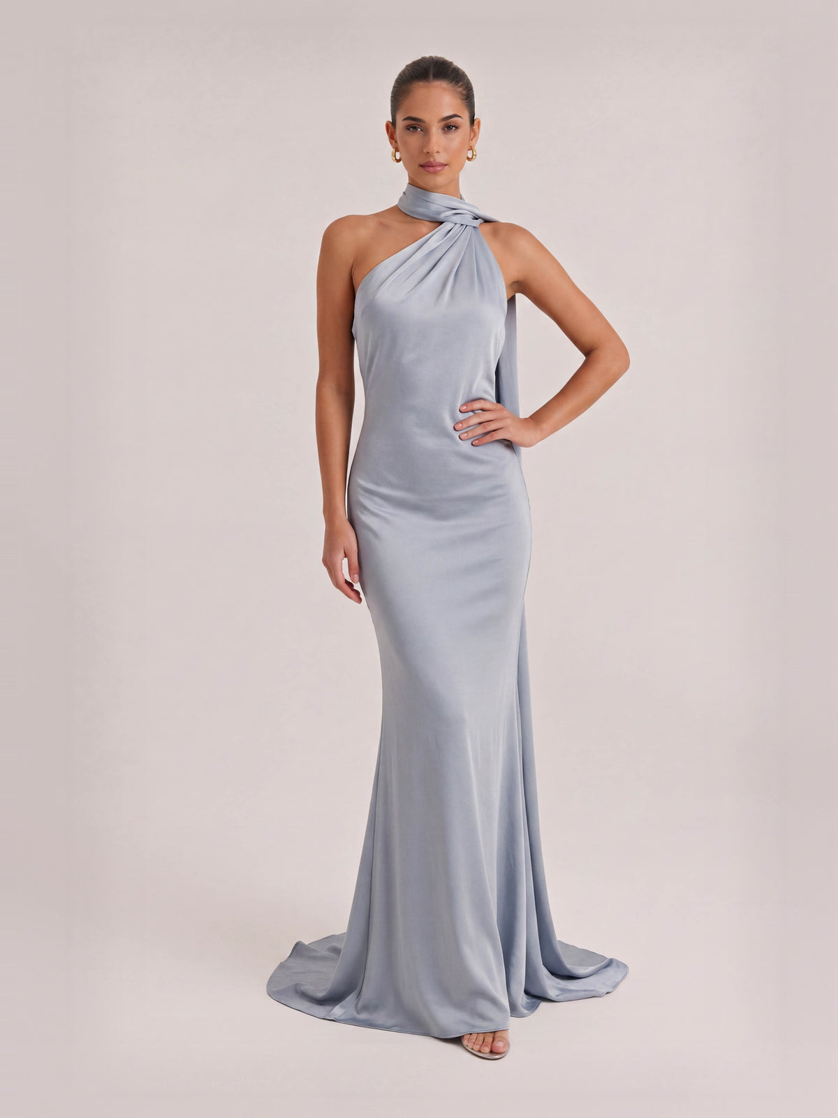 Elegant Shawl Ribbon Maxi Dress
