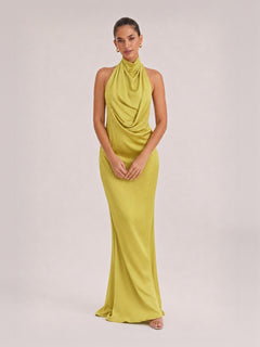 Elegant Draped Neckline Exquisite Satin Maxi Dress