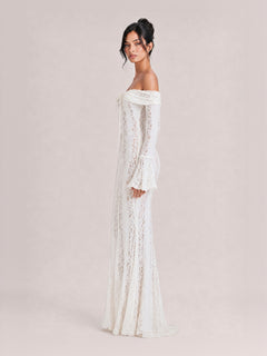 Elegant One Shoulder Lace Fishtail Maxi Dress