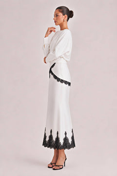 Elegant Satin Lace-trimmed Wrap Top Two-piece Set