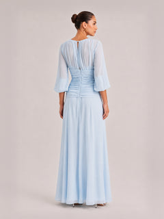 Elegant High Neck Balloon Sleeve Maxi Dress