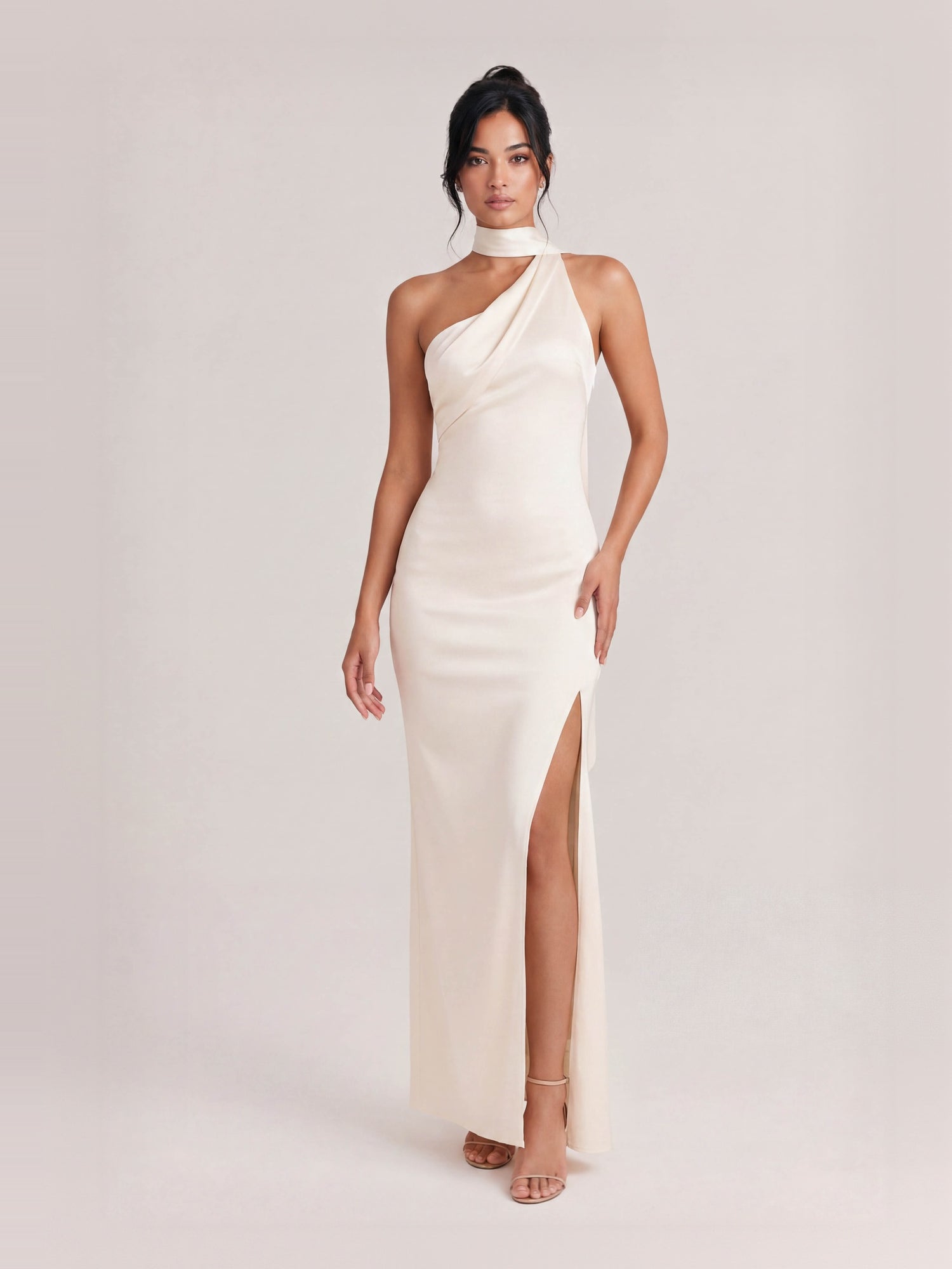 Elegant Off-shoulder Ribbon Satin Maxi Dress
