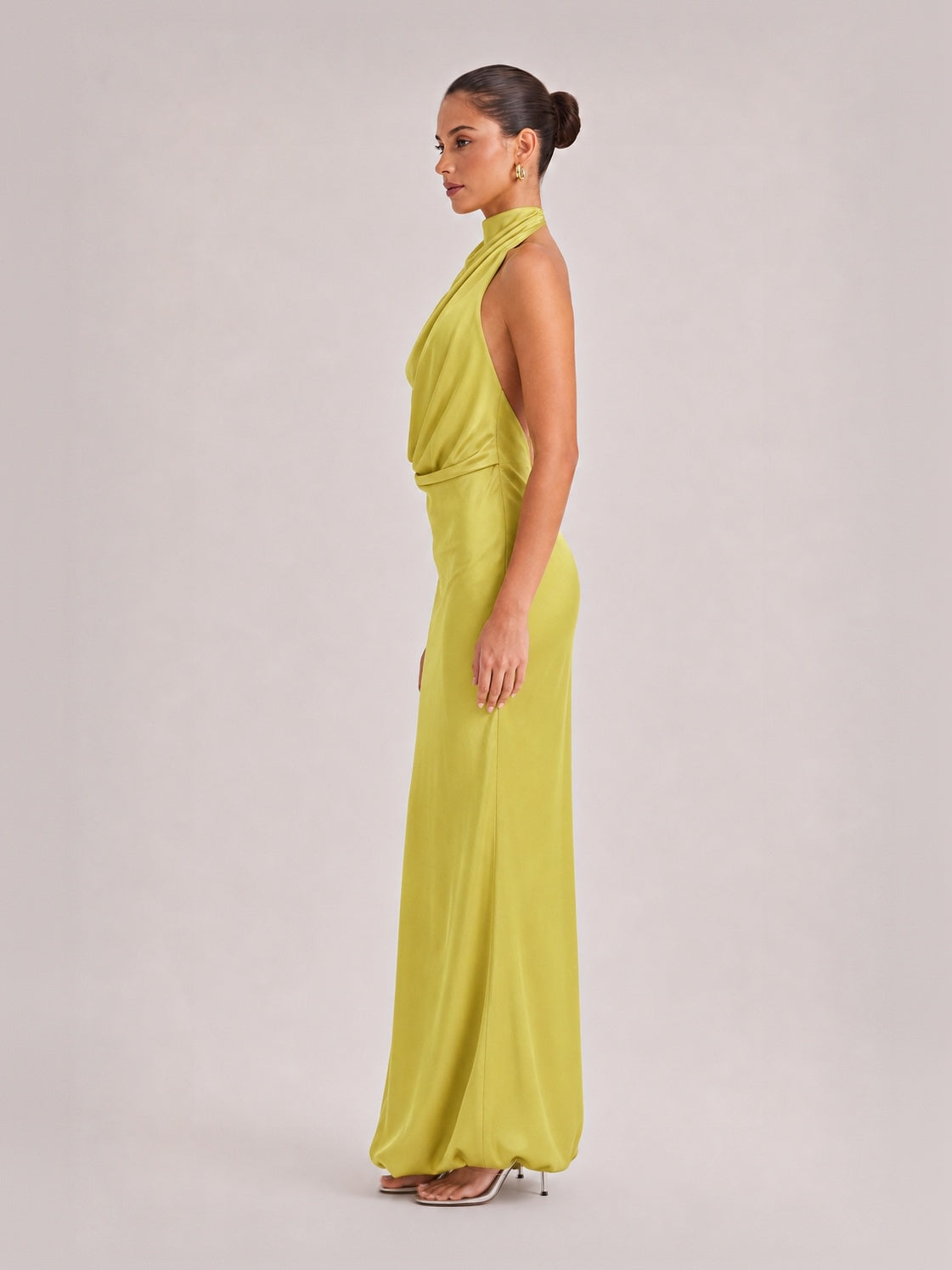 Elegant Draped Neckline Exquisite Satin Maxi Dress