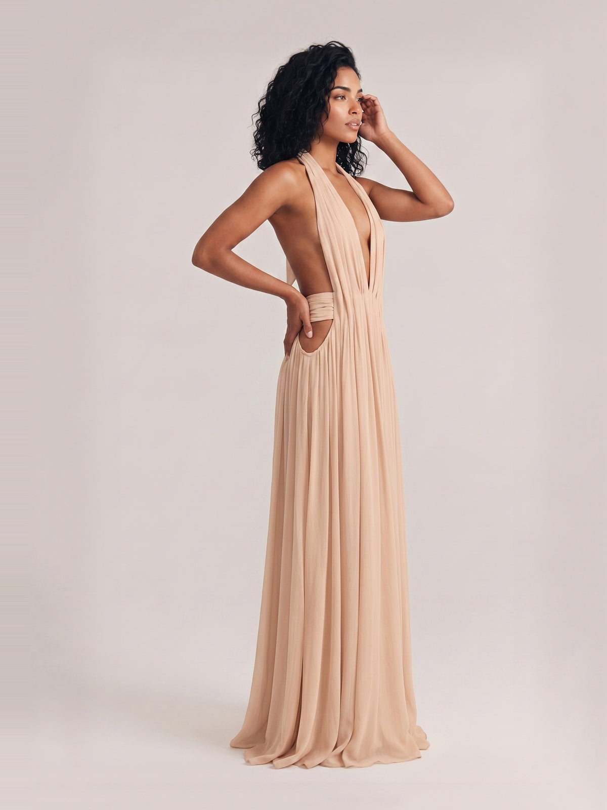 Elegant Pleated Flowing A-line Maxi Dress