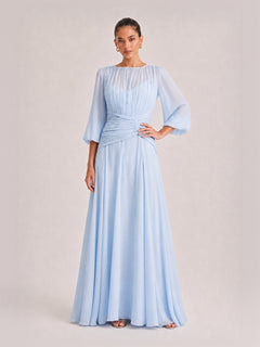 Elegant High Neck Balloon Sleeve Maxi Dress