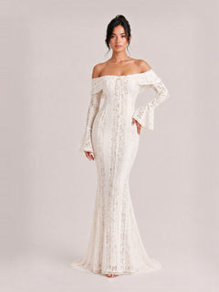Elegant One Shoulder Lace Fishtail Maxi Dress