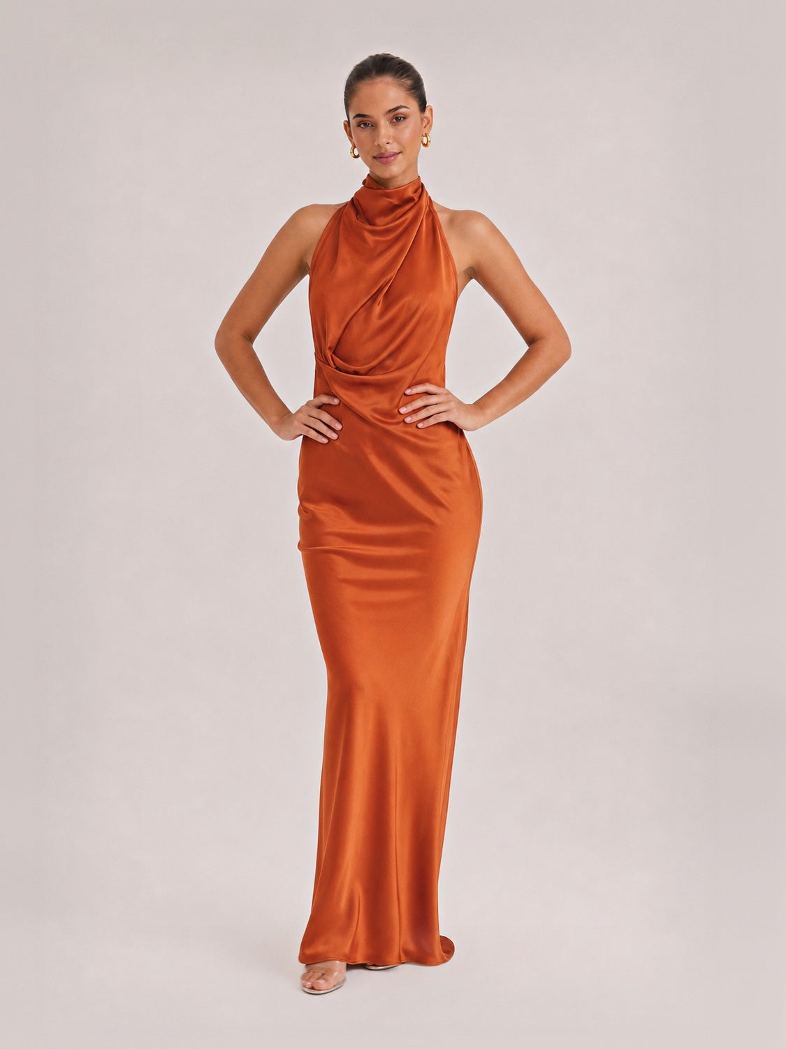 Elegant Draped Neckline Exquisite Satin Maxi Dress