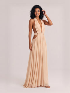 Elegant Pleated Flowing A-line Maxi Dress