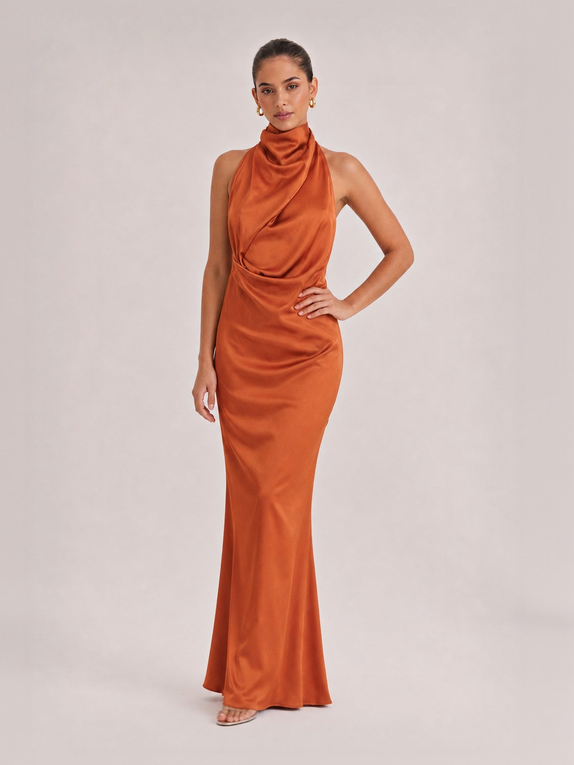 Elegant Draped Neckline Exquisite Satin Maxi Dress