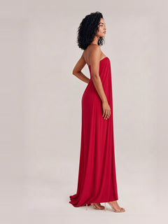 Elegant Strapless A-Line Pleated Maxi Dress
