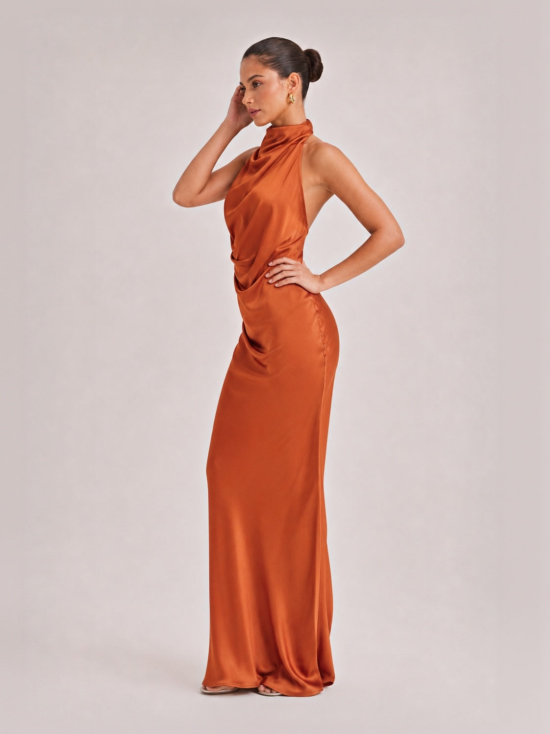 Elegant Draped Neckline Exquisite Satin Maxi Dress