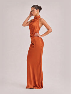 Elegant Draped Neckline Exquisite Satin Maxi Dress